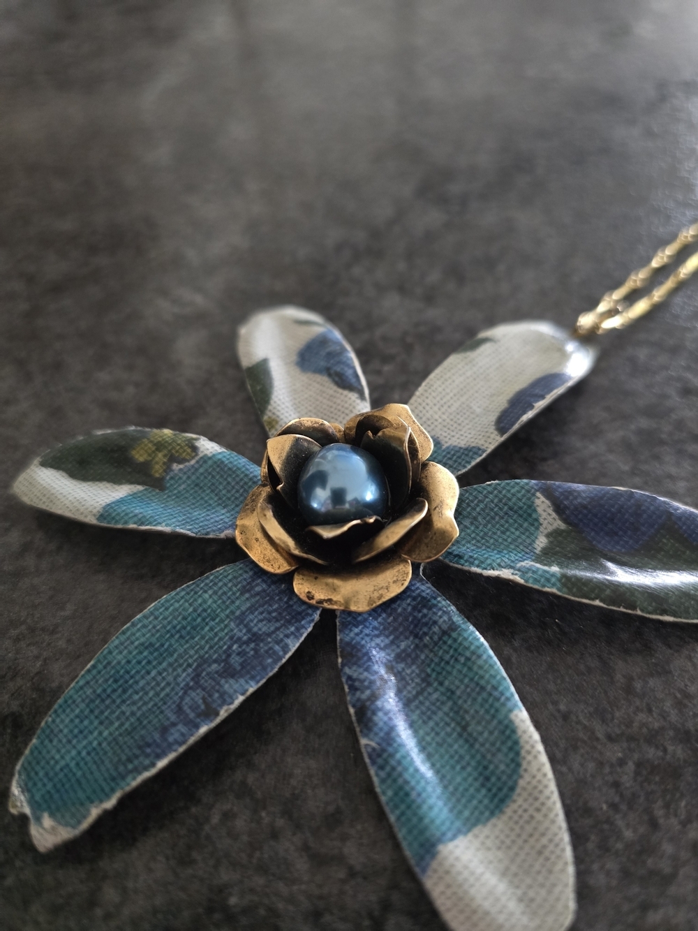 Floral Pendant Long Necklace in Blue and Green - Picture 10 of 13